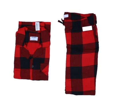 Pijama de franela azul marino antiguo salón para dormir 2 piezas pantalones y camisa roja a cuadros adulto XL Foto 1 de 4