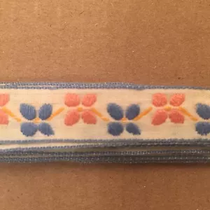 Vintage maschinenbesticktes Blumenband rosa blau Hutborte Kleid 1/2 Zoll x 4 Yard - Bild 1 von 6