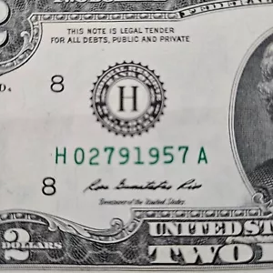 $2 Birthday Note Two Dollar Bill 02791957 Circulated September 27 1957 - Picture 1 of 2