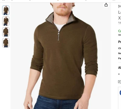 Suéter Pullover Michael Kors Piqué Color Sólido Cuello Simulado 1/4 Cremallera XXL NUEVO CON ETIQUETAS Oliva Foto 1 de 3