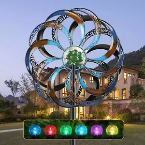 Solar Metal Wind Spinner Kinetic Outdoor Lawn Garden Decor Patio Stake Yard Art - Picture 1 of 12