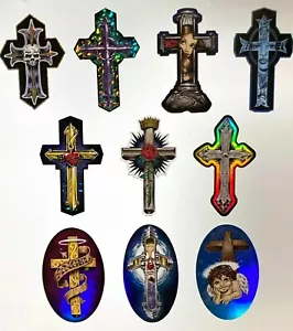 Mr Cartoon Cross Stickers Full Set 10 Vending Machine Decals Christian Religious - Picture 1 of 3