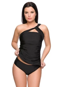 Z-12477-T12-SW) SEÑORA ONE SHOULDER TANKINI SET SLIP NEGRO NUEVO TALLA 40 (L) - Imagen 1 de 4