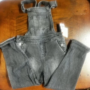 NWT Cat & Jack Dark Gray Distressed Girl's XS 4/5 Denim Bib Overalls-Quick Ship! - Picture 1 of 6
