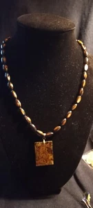Vintage Stunning STONE BEAD NECKLESS W/ Art Deco Opal Like Pendant Silver Clasp - Picture 1 of 5