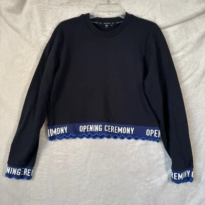 Церемония открытия зубчатый кромки укороченный толстовка женщин большой черный синий - Изображение 1 из 4