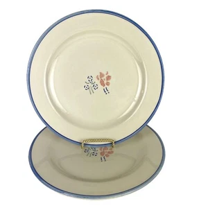 Longaberger Hartstone Pottery Rare Dinner Plates 11” Meadow Blossoms Set 2 - Picture 1 of 8