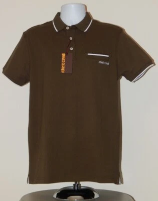 NWT ROBERTO CAVALLI EMBROIDERED LOGO CONTRAST TRIM WOVEN POLO SHIRT Sz XL  - Image 1 of 3
