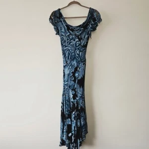 Vintage 90s Ruffle Fairycore Floral Dress Size S/M Cowl Neck Asymmetrical Hem - Picture 1 of 6