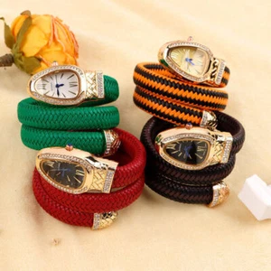 Quartz Watch Snake Bracelet Watch Leather Spiral Diamond Serpentine Bling Women - Picture 1 of 21