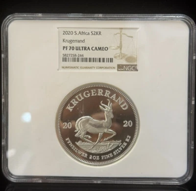 2020 NGC PF70 Ultra Cameo South Africa Proof Krugerrand .999 Silver 2 oz Coin  - Image 1 of 4