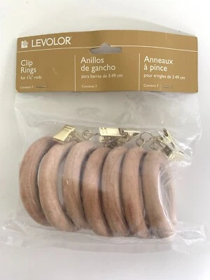 LEVOLOR 7 ANILLOS de Clip de Madera para Barra de Cortina de 1 3/8” Color Natural Foto 1 de 2