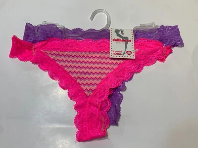 Bragas tanga descaradas botín de encaje púrpura zig zag rosa casa de muñecas 2 pares M Foto 1 de 2