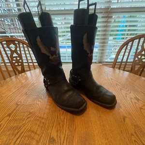 Harley Davidson Herren 10,5 Schwarz Leder Darren Motorrad Stiefel Stickerei LESEN - Bild 1 von 7
