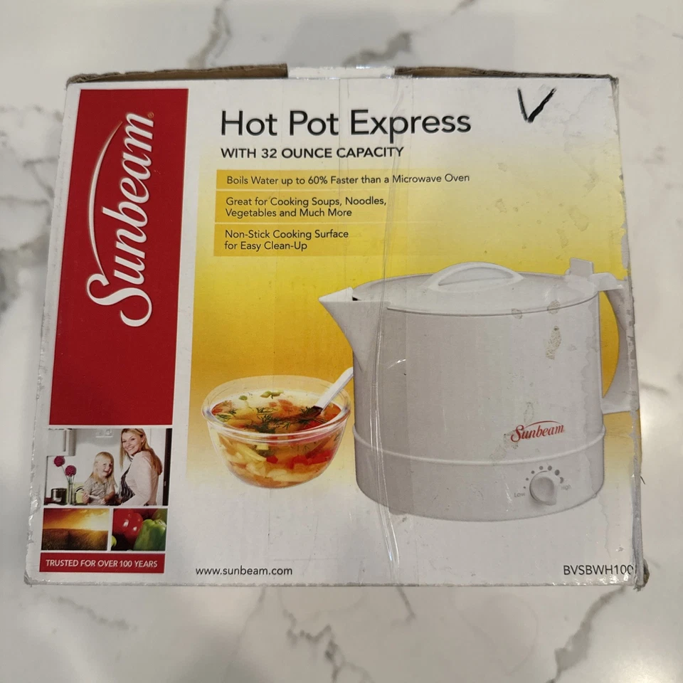 SUNBEAM Blanco ELECRTIC Hot Pot Express CALOR AJUSTABLE 32 Onzas CALENTAMIENTO RÁPIDO Foto 1 de 4