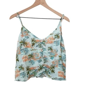 Forever 21 Woman's Size 0X HawaiianTropical Blue Button Front Tank Top Tropical - Bild 1 von 7
