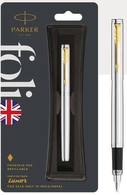 Pluma Estilográfica Parker Folio Acero Inoxidable Borde Dorado (Pack de 5) Foto 1 de 3