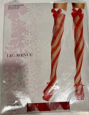 Medias Leg Avenue Bastón de Caramelo Transparente con Arcos Talla Única Sobre la Rodilla Rojo/Blanco Nuevas con Etiquetas Foto 1 de 4