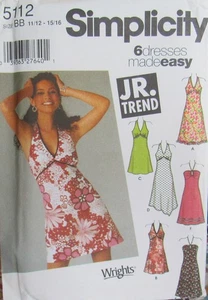 Simplicity 5112 Jr Teen 11/12-15/16 HALTER Sun Dress 6 Made Easy Pattern UNCUT - Picture 1 of 2