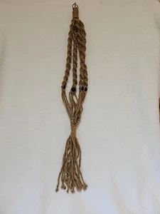 Soporte para maceta vintage retro de yute macramé años 70 con cuentas de madera 40" - Imagen 1 de 4