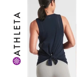 Neu mit Etikett Athleta Foothill Tanktop schwarz Netz Yoga nahtlos hinten zum Binden Größe Small - Bild 1 von 9