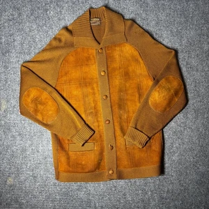 Vintage Tundra Men's Casual Button Down Virgin Wool Sweater Large Brown Suede - Picture 1 of 15