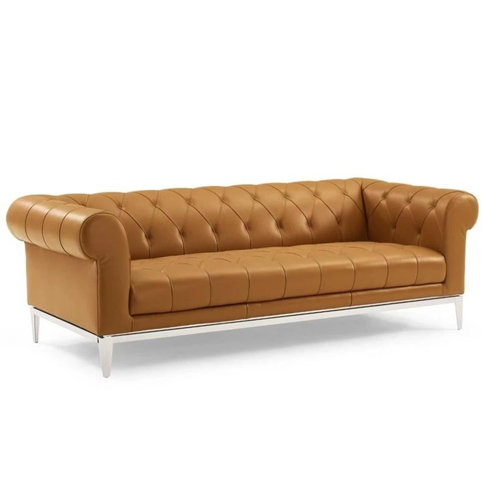 Modway Idyll Tufted Button Leather Chesterfield Sofa With Tan EEI-3441-TAN