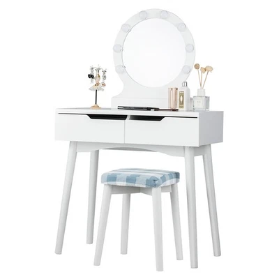 梳妆化妆梳妆套装带8个可调光灯泡发光镜面触摸开关白色 — 第 1/4 张图片