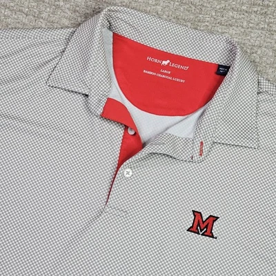 Horn Legend Polo Shirt Mens Large Gray Check Bamboo Miami University RedHawks - Image 1 of 4
