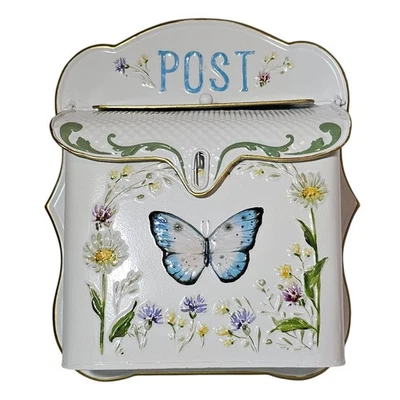 Vtg Style Letterbox Mailbox Wall Mounted Rustic Shabby Chic Butterfly Gold Trim - Image 1 of 4