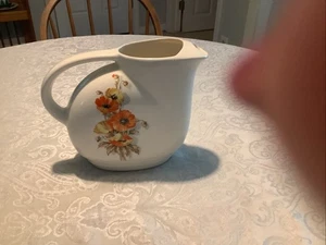 Vtg MCM Knowles Utility Ware Pitcher Ice Lip Orange Poppy Florals DISPLAY ONLY - Picture 1 of 5
