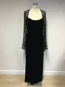 VERA MONT BLACK VELVET LACE TOP LONG SLEEVE EVENING DRESS SIZE 16 - Picture 1 of 4