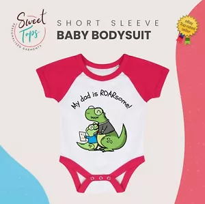 MY DAD IS ROARSOME MÄDCHEN/JUNGEN BABY BODY ANZUG MITWACHSENDE WESTE KIND KINDER GESCHENK - Bild 1 von 1
