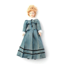DOLLS HOUSE DOLL 1/12th  VICTORIAN/EDWARDIAN LADY IN BLUE/GREEN SATIN GOWN