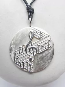 Ciondolo in Argento 925 con Chiave di Violino e spartito con note musicali - Sol - Foto 1 di 7