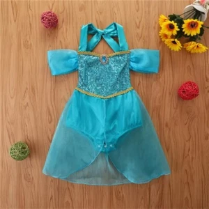 NEW Princess Jasmine Baby Girls Sequin Romper Dress Jumpsuit Costume - Picture 1 of 6
