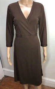 Sigrid Olsen Womens Faux Wrap Dress Size M Brown Fit N Flare Stretch Pullover - Picture 1 of 8