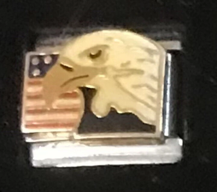 Bandera Americana Cabeza de Águila Dije Italiano Eslabón Esmaltado 9MM K47 Estilo FEH Foto 1 de 1