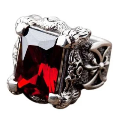 Sterling Silver Big Mens Garnet Rings - Image 1 of 4