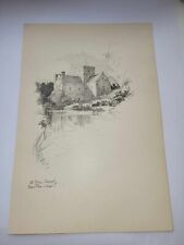 Antique Pencil Drawing Print 1916 Winchester Sketch St Cross Church From River