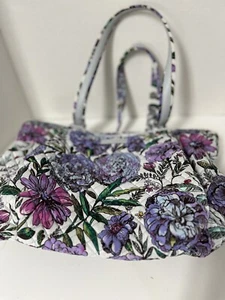 Vera Bradley Glenna Purse Cinch Side handbag satchel White Purple Floral Lavend - Picture 1 of 7