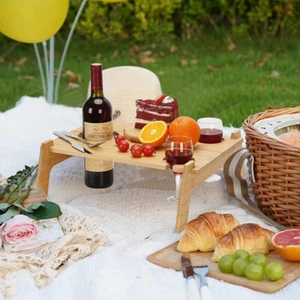 Wooden Outdoor Camping Portable Picnic Table Folding Table Wine Beach Table UK - Picture 1 of 8