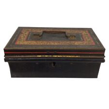 Antique small tin cash box -No Key - 16cmx 10cm x6cm