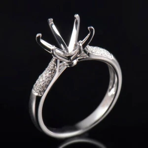 Ajustes de anillo de punta de semi montaje de diamante natural redondo 10 mm oro blanco liso 14 K - Imagen 1 de 8