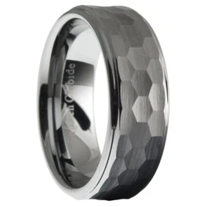 8mm Tungsten Carbide Men Hammered Stepped Edges Wedding Band Ring Size 7-12.5 - Picture 1 of 1