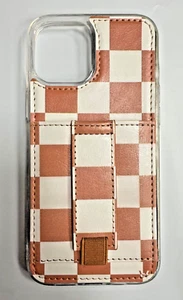 iPhone 13 Pro Max Case With Card Holder Finger Strap Wallet - Chestnut Checks - Picture 1 of 5