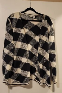 C.J. Banks Cardigan Sweater Size 2X Black/White Ramie Cotton Heavy Knit Open - Picture 1 of 3