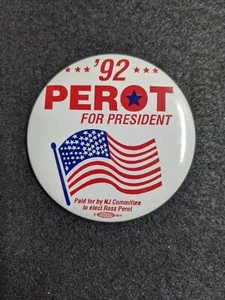 RARE Vintage 3" Ross Perot for President '92 1992 Pin Back Button NJ Committee  - Picture 1 of 4