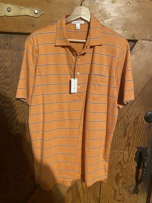 Peter Millar Men’s Orange Striped Polo Golf Shirt Pima Cotton Size Medium  - Image 1 of 4