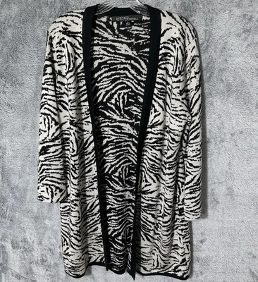 Kasper Women's Cardigan Size Large Long Sweater Open Front Zebra Pattern Knit - Image 1 of 4